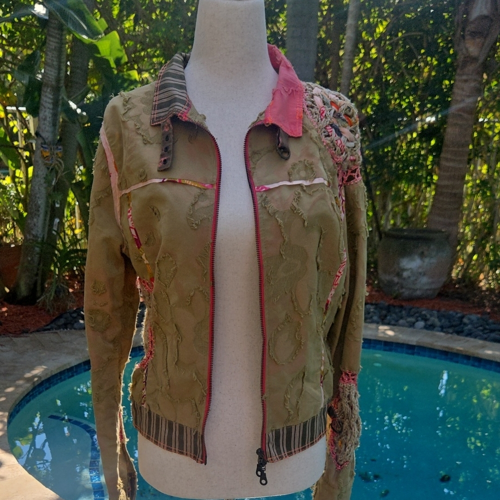 Olive Green Embroidered Women's Jacket By TRICOT CHIC